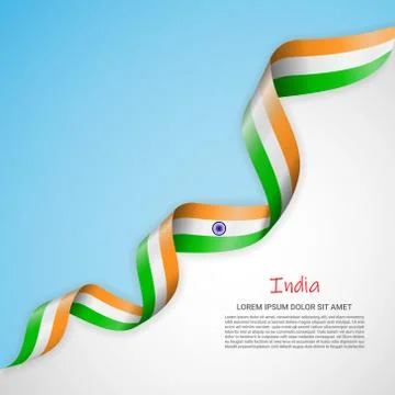 Vector banner in white and blue colors and waving ribbon with flag of India Stock Illustration