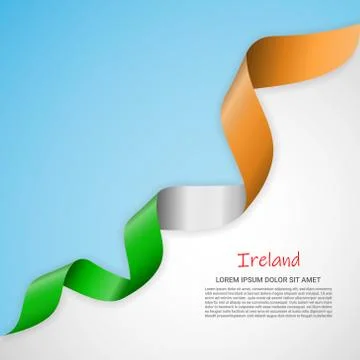 Vector banner in white and blue colors and waving ribbon with flag of Ireland Stock Illustration