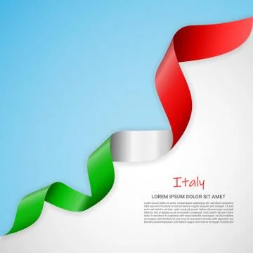 Vector banner in white and blue colors and waving ribbon with flag of Italy Stock Illustration