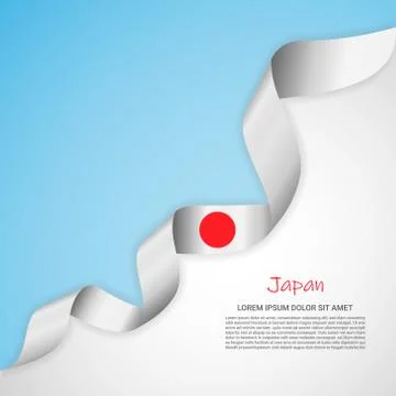 Vector banner in white and blue colors and waving ribbon with flag of Japan Stock Illustration