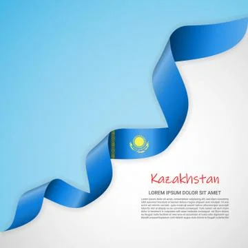 Vector banner in white and blue colors and waving ribbon with flag of Kazakhstan Stock Illustration