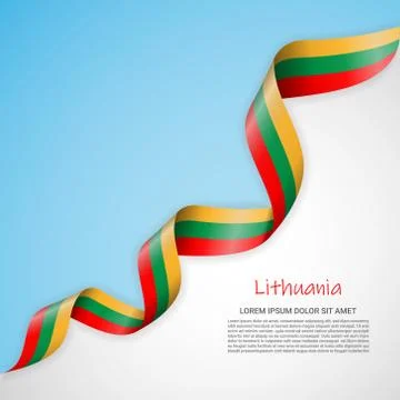 Vector banner in white and blue colors and waving ribbon with flag of Lithuania Stock Illustration