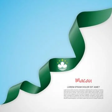 Vector banner in white and blue colors and waving ribbon with flag of Macau Stock Illustration