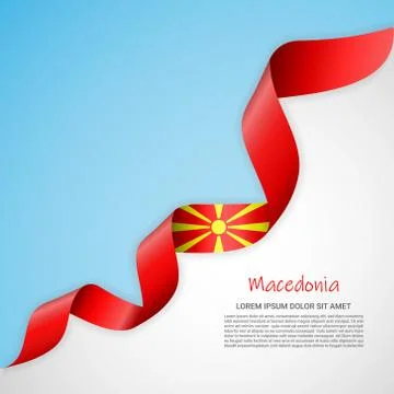 Vector banner in white and blue colors and waving ribbon with flag of Macedonia Stock Illustration