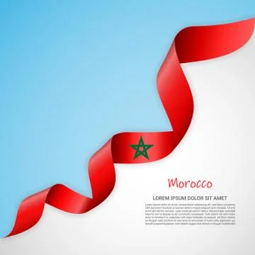 Vector banner in white and blue colors and waving ribbon with flag of Morocco Stock Illustration