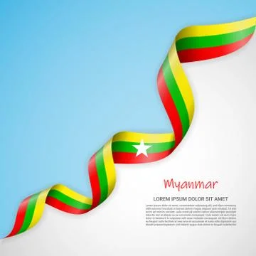 Vector banner in white and blue colors and waving ribbon with flag of Myanmar Stock Illustration