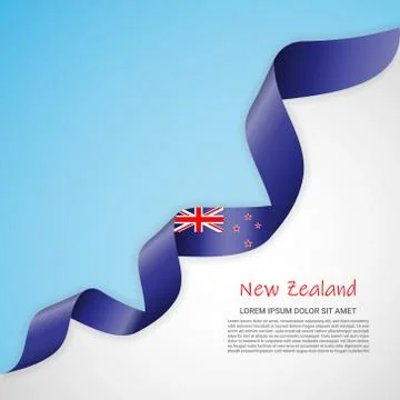 Vector banner in white and blue colors and waving ribbon with flag of Newzealand Stock Illustration