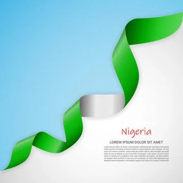 Vector banner in white and blue colors and waving ribbon with flag of Nigeria Stock Illustration