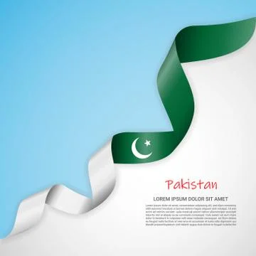 Vector banner in white and blue colors and waving ribbon with flag of Pakistan Stock Illustration