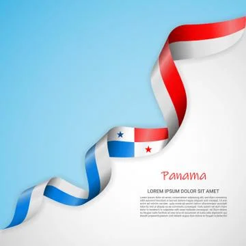 Vector banner in white and blue colors and waving ribbon with flag of Panama Stock Illustration