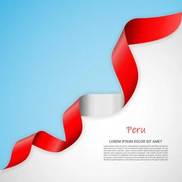 Vector banner in white and blue colors and waving ribbon with flag of Peru Stock Illustration