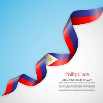Vector banner in white and blue colors and waving ribbon with flag of Stock Illustration