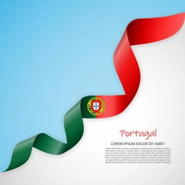 Vector banner in white and blue colors and waving ribbon with flag of Portugal Stock Illustration
