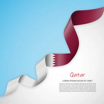 Vector banner in white and blue colors and waving ribbon with flag of Qatar Stock Illustration