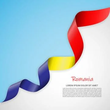 Vector banner in white and blue colors and waving ribbon with flag of Romania Stock Illustration