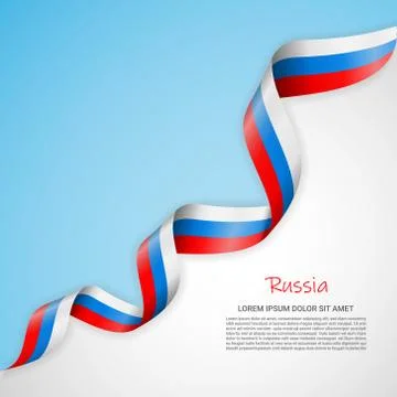 Vector banner in white and blue colors and waving ribbon with flag of Russia Stock Illustration