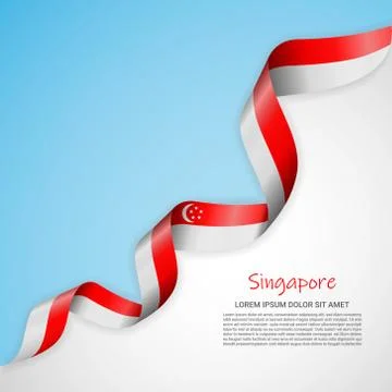 Vector banner in white and blue colors and waving ribbon with flag of Singapore Stock Illustration