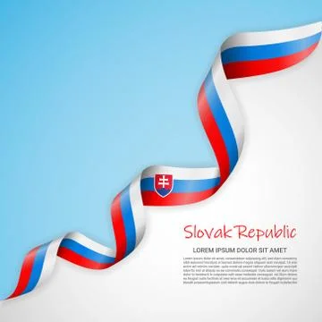 Vector banner in white and blue colors and waving ribbon with flag of Slovak Stock Illustration