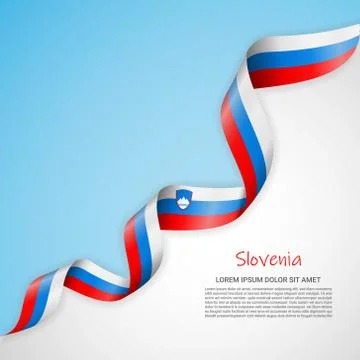 Vector banner in white and blue colors and waving ribbon with flag of Slovenia Stock Illustration