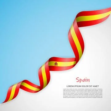 Vector banner in white and blue colors and waving ribbon with flag of Spain Stock Illustration