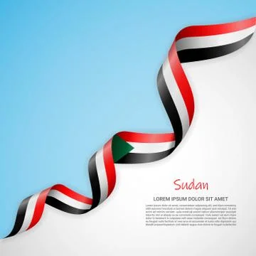Vector banner in white and blue colors and waving ribbon with flag of Sudan Stock Illustration