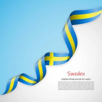 Vector banner in white and blue colors and waving ribbon with flag of Sweden Stock Illustration