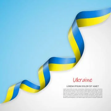 Vector banner in white and blue colors and waving ribbon with flag of Ukraine Stock Illustration