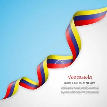 Vector banner in white and blue colors and waving ribbon with flag of Venezuela Stock Illustration