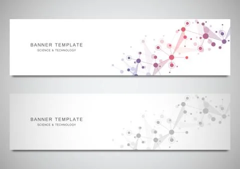 Vector banners and headers for site with molecules background and neural network Stock Illustration