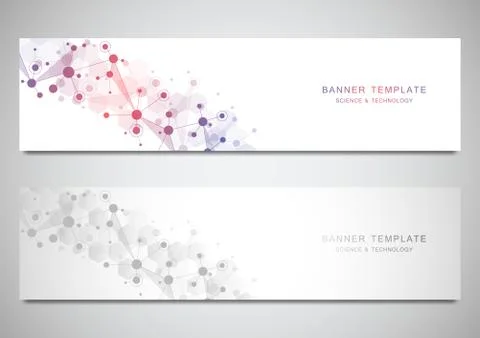Vector banners and headers for site with molecules background and neural network Stock Illustration