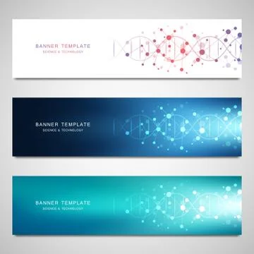Vector banners and headers for site with DNA strand and molecular structure Stock Illustration
