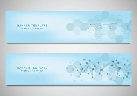 Vector banners and headers for site with molecules background and neural network Stock Illustration