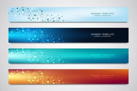 Vector banners and headers for site with DNA strand and molecular structure Stock Illustration