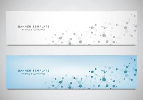 Vector banners and headers for site with molecules background and neural network Stock Illustration