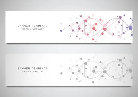 Vector banners and headers for site with DNA strand and molecular structure Stock Illustration