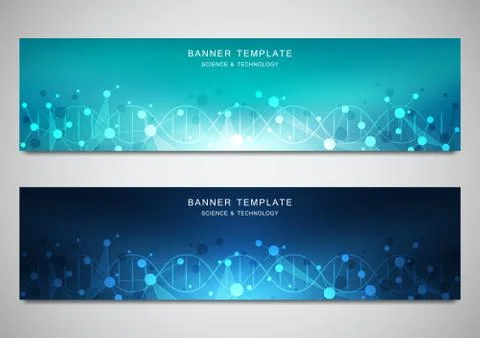 Vector banners and headers for site with DNA strand and molecular structure Stock Illustration
