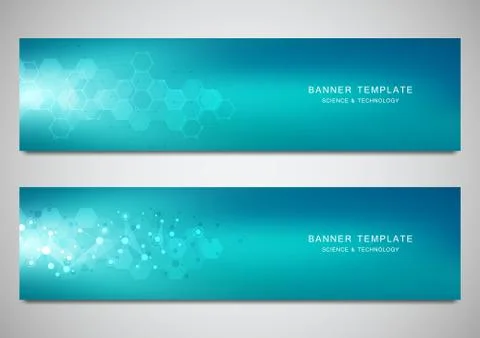 Vector banners and headers for site with molecules background and neural network Stock Illustration