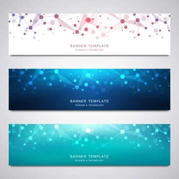 Vector banners and headers for site with molecules background and neural network Stock Illustration