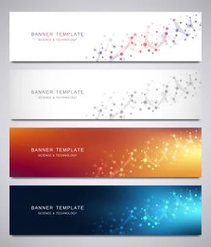 Vector banners and headers for site with molecules background and neural network Stock Illustration