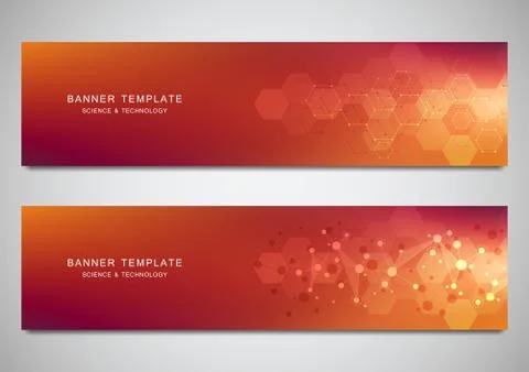 Vector banners and headers for site with molecules background and neural network Stock Illustration
