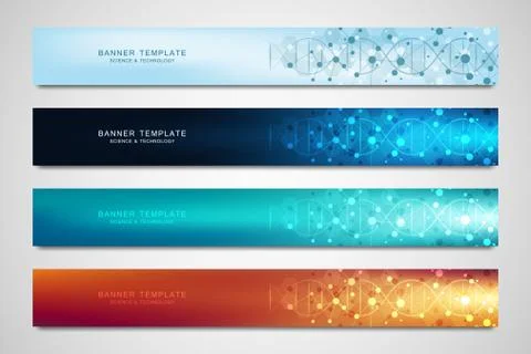Vector banners and headers for site with DNA strand and molecular structure Stock Illustration