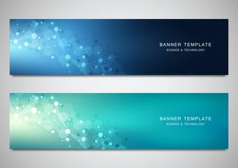 Vector banners and headers for site with molecules background and neural network Stock Illustration