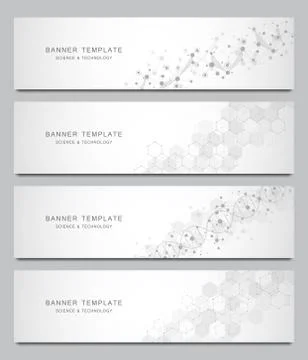 Vector banners and headers for site with molecules background and neural network Stock Illustration
