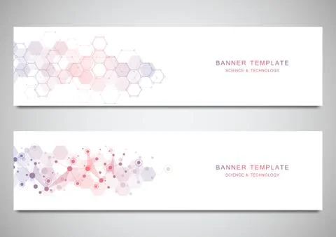 Vector banners and headers for site with molecules background and neural network Stock Illustration