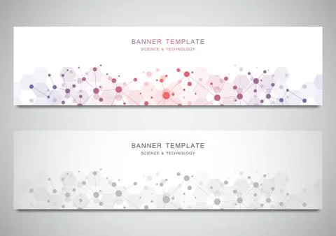 Vector banners and headers for site with molecules background and neural network Stock Illustration