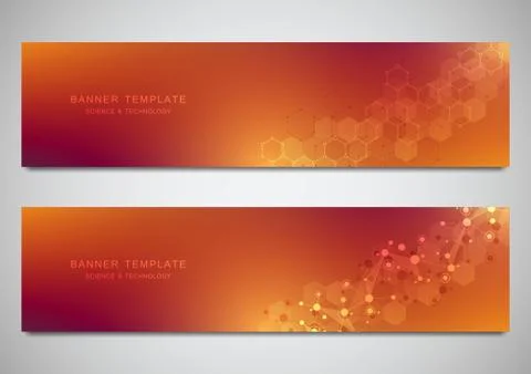 Vector banners and headers for site with molecules background and neural network Stock Illustration
