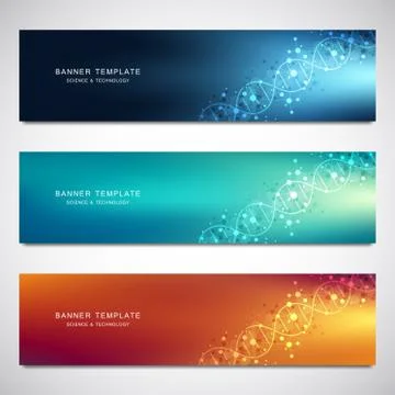 Vector banners and headers for site with DNA strand and molecular structure Stock Illustration