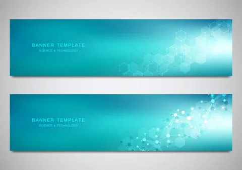 Vector banners and headers for site with molecules background and neural network Stock Illustration