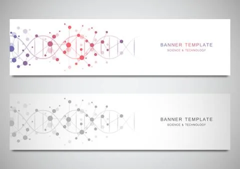Vector banners and headers for site with DNA strand and molecular structure Stock Illustration