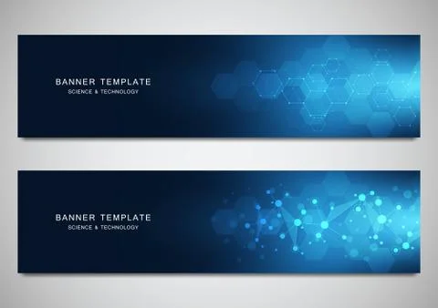 Vector banners and headers for site with molecules background and neural network Stock Illustration